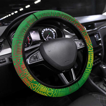 Ethiopia Haile Selassie I Steering Wheel Cover with Addis Ababa 1963 Speech Quote Pan-African Flag Colors and Kente Pattern - African Pride