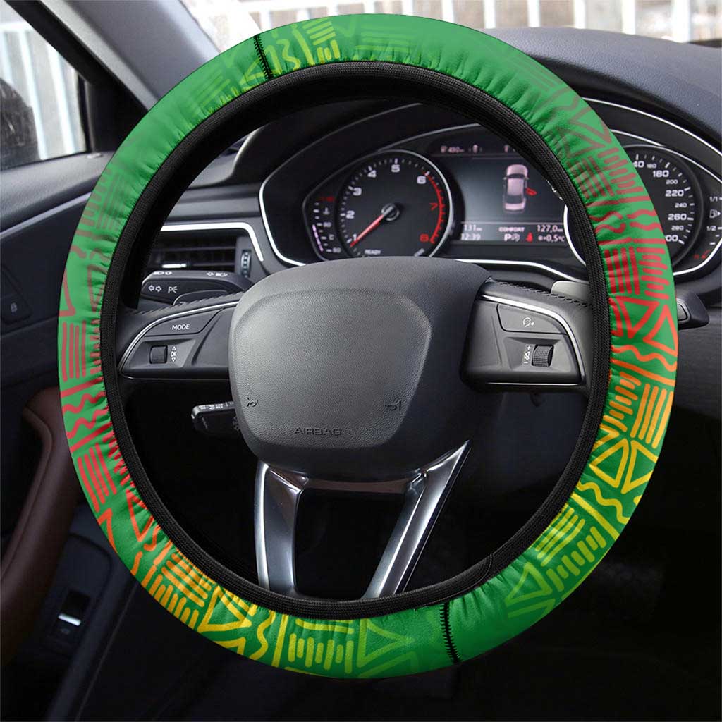 Ethiopia Haile Selassie I Steering Wheel Cover with Addis Ababa 1963 Speech Quote Pan-African Flag Colors and Kente Pattern - African Pride