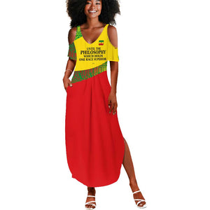 Ethiopia Haile Selassie I Summer Maxi Dress with Addis Ababa 1963 Speech Quote Pan-African Flag Colors and Kente Pattern