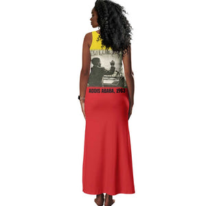 Ethiopia Haile Selassie I Tank Maxi Dress with Addis Ababa 1963 Speech Quote Pan-African Flag Colors and Kente Pattern