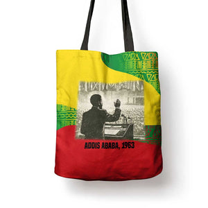 Ethiopia Haile Selassie I Tote Bag with Addis Ababa 1963 Speech Quote Pan-African Flag Colors and Kente Pattern - African Pride