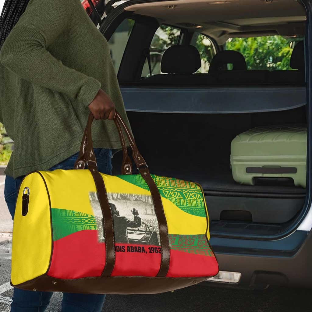Ethiopia Haile Selassie I Travel Bag with Addis Ababa 1963 Speech Quote Pan-African Flag Colors and Kente Pattern - African Pride