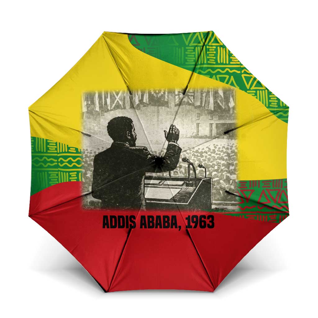 Ethiopia Haile Selassie I Umbrella with Addis Ababa 1963 Speech Quote Pan-African Flag Colors and Kente Pattern - African Pride