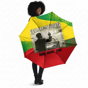Ethiopia Haile Selassie I Umbrella with Addis Ababa 1963 Speech Quote Pan-African Flag Colors and Kente Pattern - African Pride