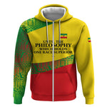 Ethiopia Haile Selassie I Zip Hoodie with Addis Ababa 1963 Speech Quote Pan-African Flag Colors and Kente Pattern