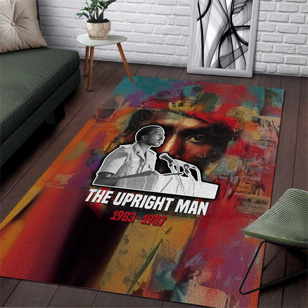 Thomas Sankara Burkina Faso Area Rug with Bold Portrait and The Upright Man Tribute Design - African Pride