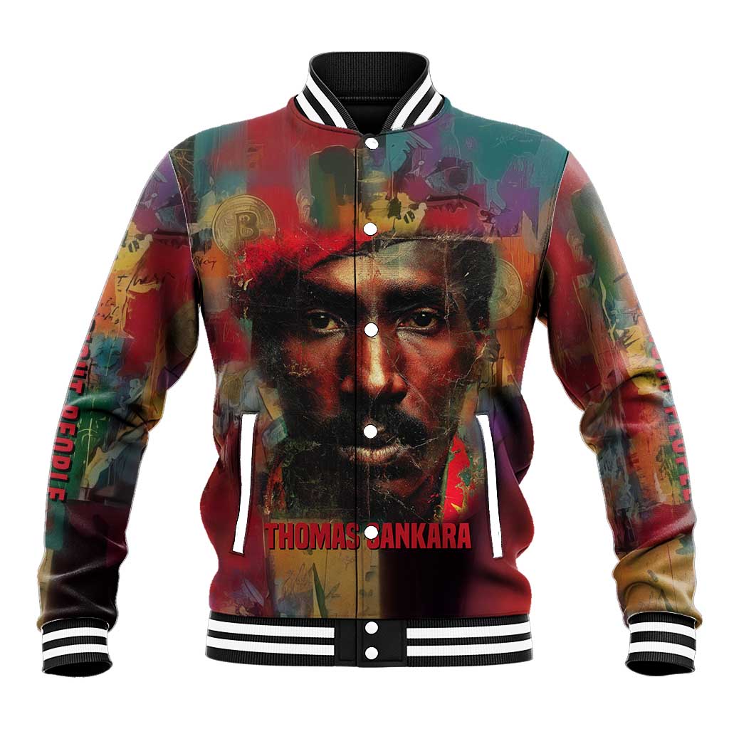 Thomas Sankara Burkina Faso Baseball Jacket with Bold Portrait and The Upright Man Tribute Design - African Pride