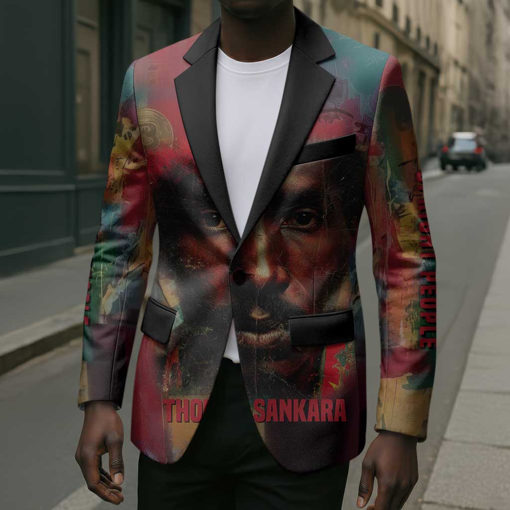 Thomas Sankara Burkina Faso Blazer with Bold Portrait and The Upright Man Tribute Design - African Pride
