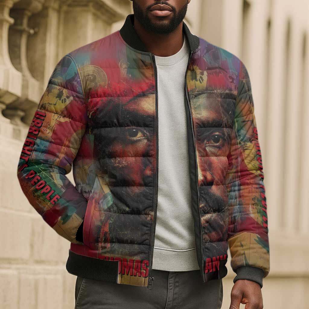 Thomas Sankara Burkina Faso Bomber Puffer Jacket with Bold Portrait and The Upright Man Tribute Design - African Pride