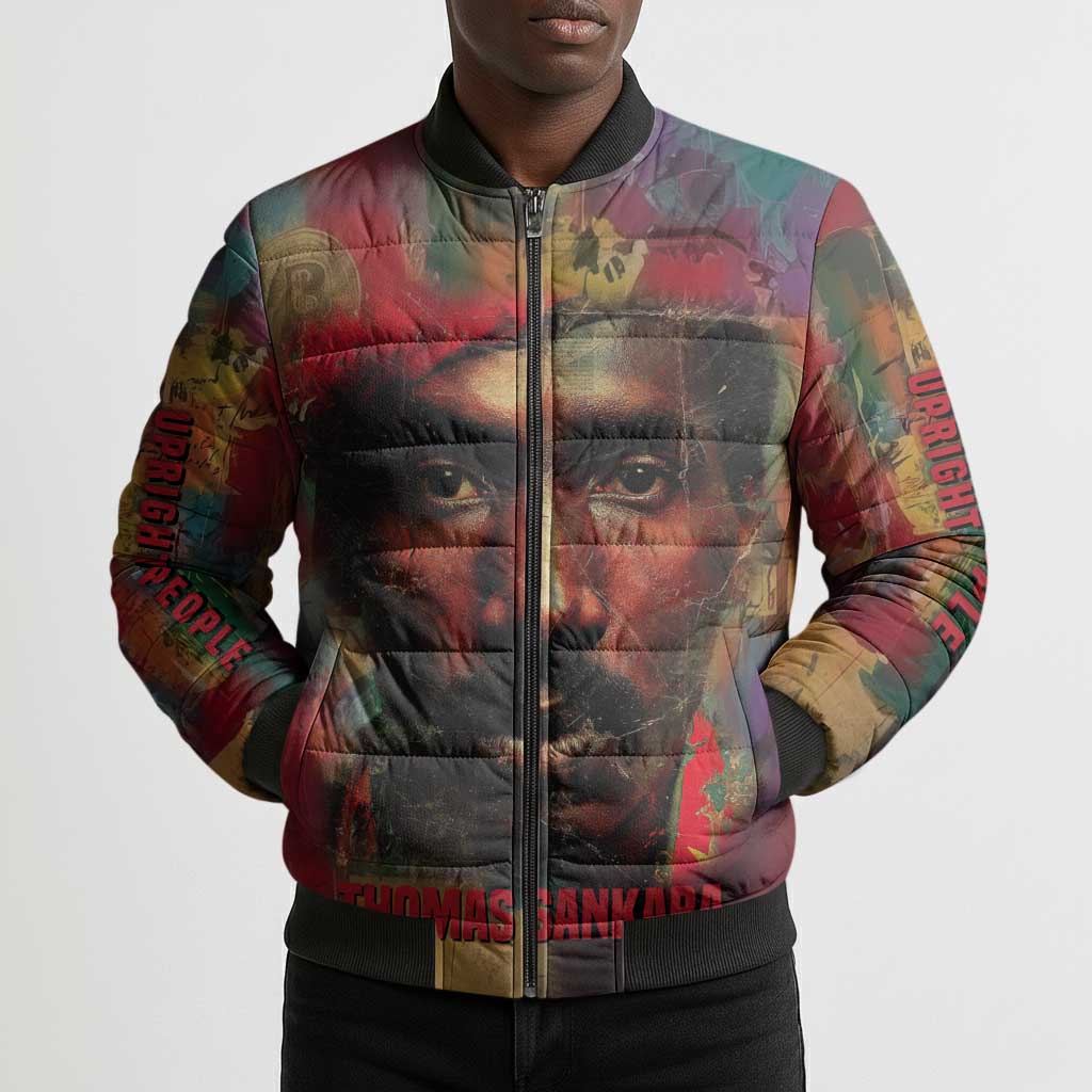 Thomas Sankara Burkina Faso Bomber Puffer Jacket with Bold Portrait and The Upright Man Tribute Design - African Pride