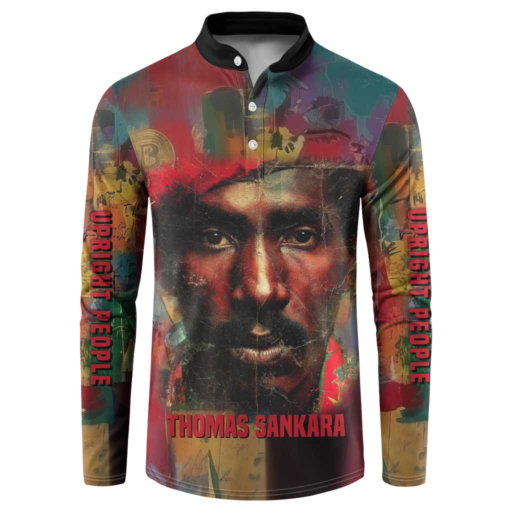 Thomas Sankara Burkina Faso Button Sweatshirt with Bold Portrait and The Upright Man Tribute Design