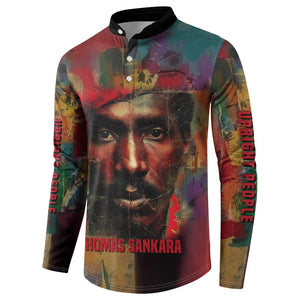 Thomas Sankara Burkina Faso Button Sweatshirt with Bold Portrait and The Upright Man Tribute Design