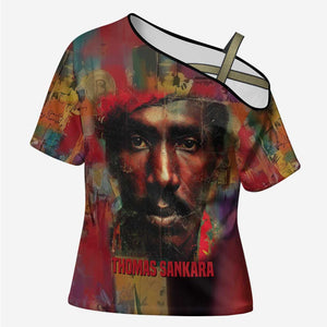 Thomas Sankara Burkina Faso Cross Shoulder Shirt with Bold Portrait and The Upright Man Tribute Design - African Pride