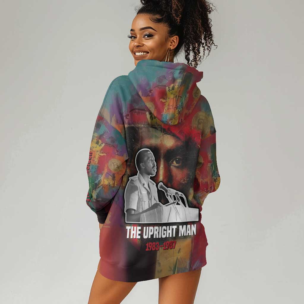 Thomas Sankara Burkina Faso Hoodie Dress with Bold Portrait and The Upright Man Tribute Design - African Pride
