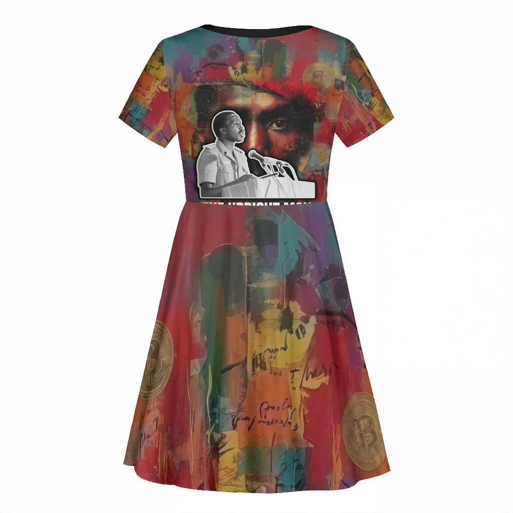 Thomas Sankara Burkina Faso Kid Short Sleeve Dress with Bold Portrait and The Upright Man Tribute Design - African Pride
