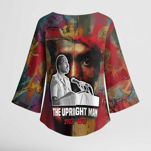 Thomas Sankara Burkina Faso Kimono Sleeve Blouse with Bold Portrait and The Upright Man Tribute Design - African Pride