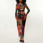 Thomas Sankara Burkina Faso Long Sleeve Bodycon Dress with Bold Portrait and The Upright Man Tribute Design - African Pride
