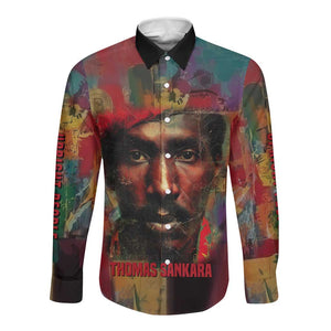 Thomas Sankara Burkina Faso Long Sleeve Button Shirt with Bold Portrait and The Upright Man Tribute Design - African Pride