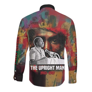 Thomas Sankara Burkina Faso Long Sleeve Button Shirt with Bold Portrait and The Upright Man Tribute Design - African Pride
