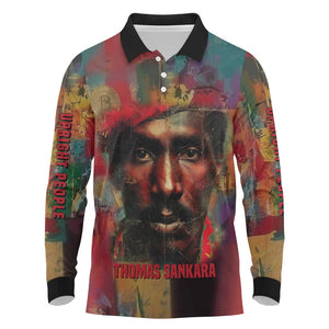Thomas Sankara Burkina Faso Long Sleeve Polo Shirt with Bold Portrait and The Upright Man Tribute Design - African Pride