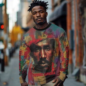 Thomas Sankara Burkina Faso Long Sleeve Shirt with Bold Portrait and The Upright Man Tribute Design - African Pride