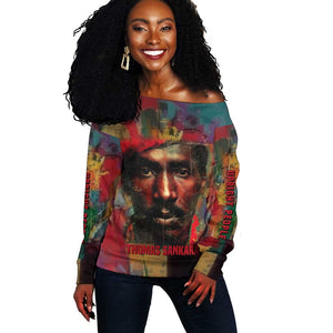 Thomas Sankara Burkina Faso Off Shoulder Sweater with Bold Portrait and The Upright Man Tribute Design - African Pride
