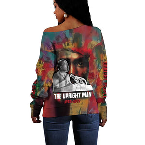 Thomas Sankara Burkina Faso Off Shoulder Sweater with Bold Portrait and The Upright Man Tribute Design - African Pride