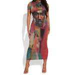Thomas Sankara Burkina Faso Short Sleeve Bodycon Dress with Bold Portrait and The Upright Man Tribute Design - African Pride