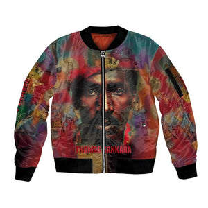 Thomas Sankara Burkina Faso Sleeve Zip Bomber Jacket with Bold Portrait and The Upright Man Tribute Design - African Pride