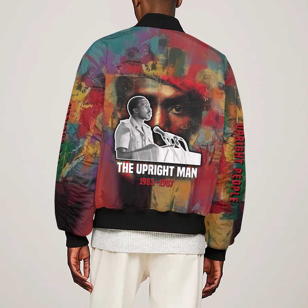 Thomas Sankara Burkina Faso Sleeve Zip Bomber Jacket with Bold Portrait and The Upright Man Tribute Design - African Pride