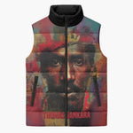 Thomas Sankara Burkina Faso Sleeveless Puffer Jacket with Bold Portrait and The Upright Man Tribute Design - African Pride