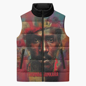 Thomas Sankara Burkina Faso Sleeveless Puffer Jacket with Bold Portrait and The Upright Man Tribute Design - African Pride