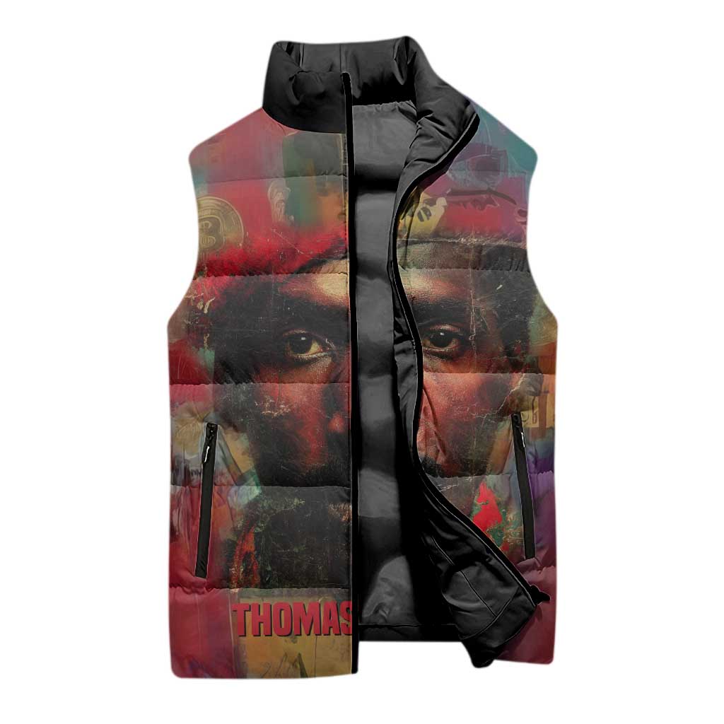 Thomas Sankara Burkina Faso Sleeveless Puffer Jacket with Bold Portrait and The Upright Man Tribute Design - African Pride