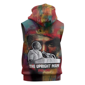 Thomas Sankara Burkina Faso Sleeveless Zip Hoodie with Bold Portrait and The Upright Man Tribute Design - African Pride
