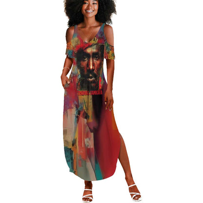Thomas Sankara Burkina Faso Summer Maxi Dress with Bold Portrait and The Upright Man Tribute Design - African Pride