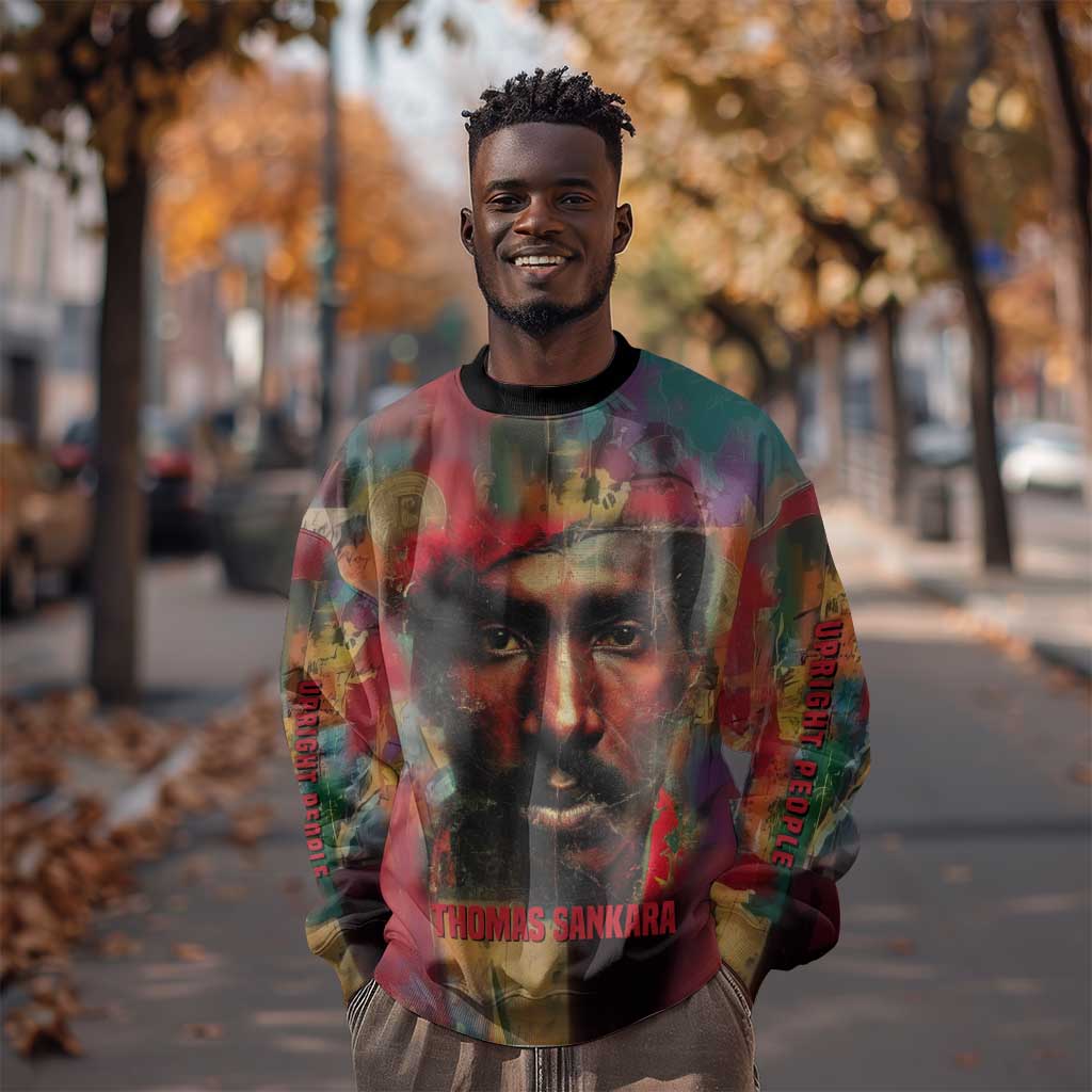 Thomas Sankara Burkina Faso Sweatshirt with Bold Portrait and The Upright Man Tribute Design - African Pride