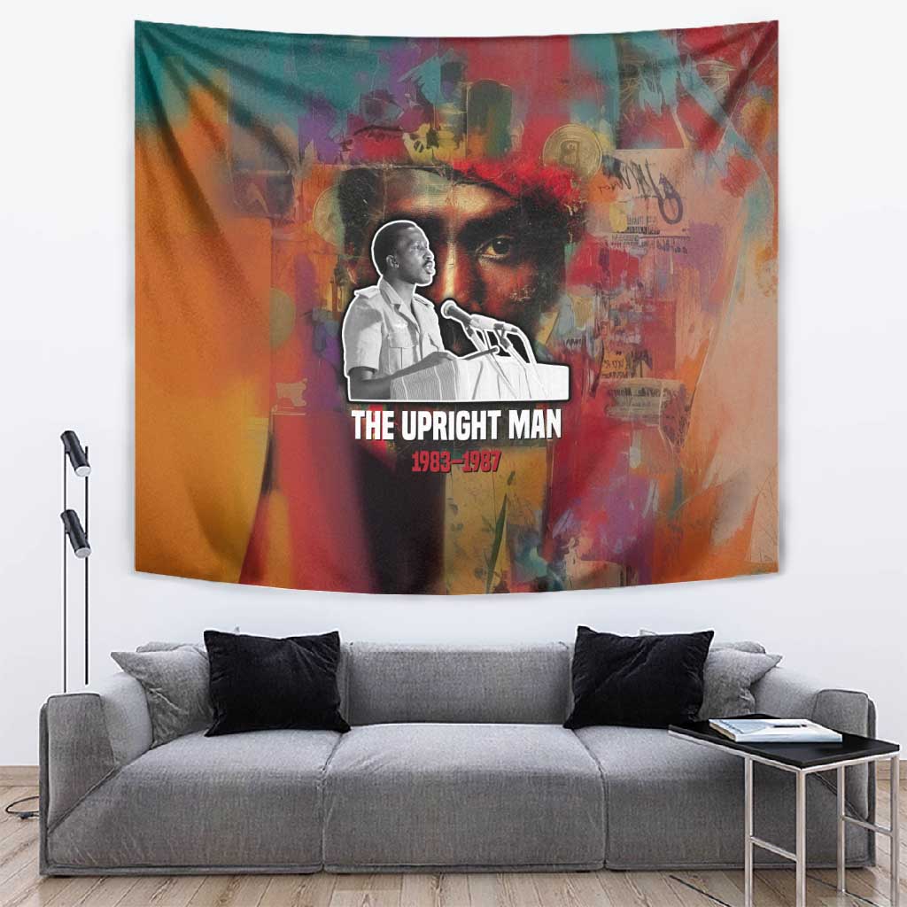 Thomas Sankara Burkina Faso Tapestry with Bold Portrait and The Upright Man Tribute Design - African Pride