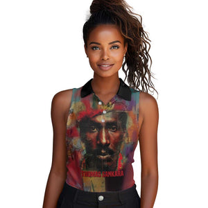 Thomas Sankara Burkina Faso Women Sleeveless Polo Shirt with Bold Portrait and The Upright Man Tribute Design - African Pride