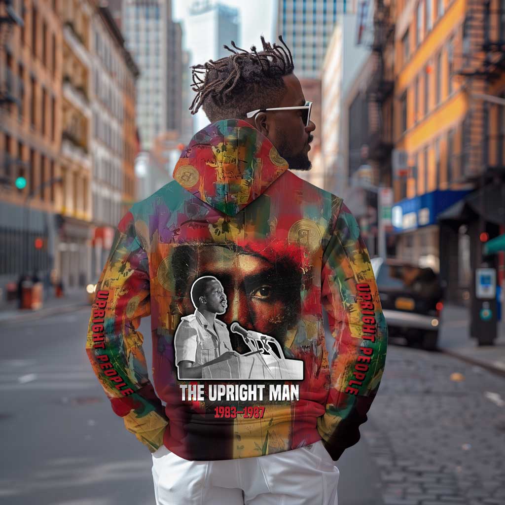 Thomas Sankara Burkina Faso Zip Hoodie with Bold Portrait and The Upright Man Tribute Design - African Pride
