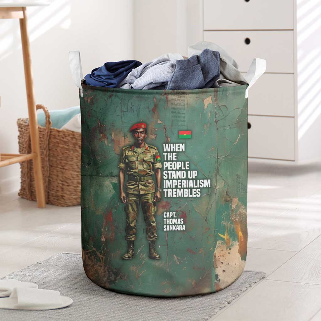 Burkina Faso Thomas Sankara Laundry Basket with Military Stance and Anti-Imperialist Quote Tribute Design - African Pride