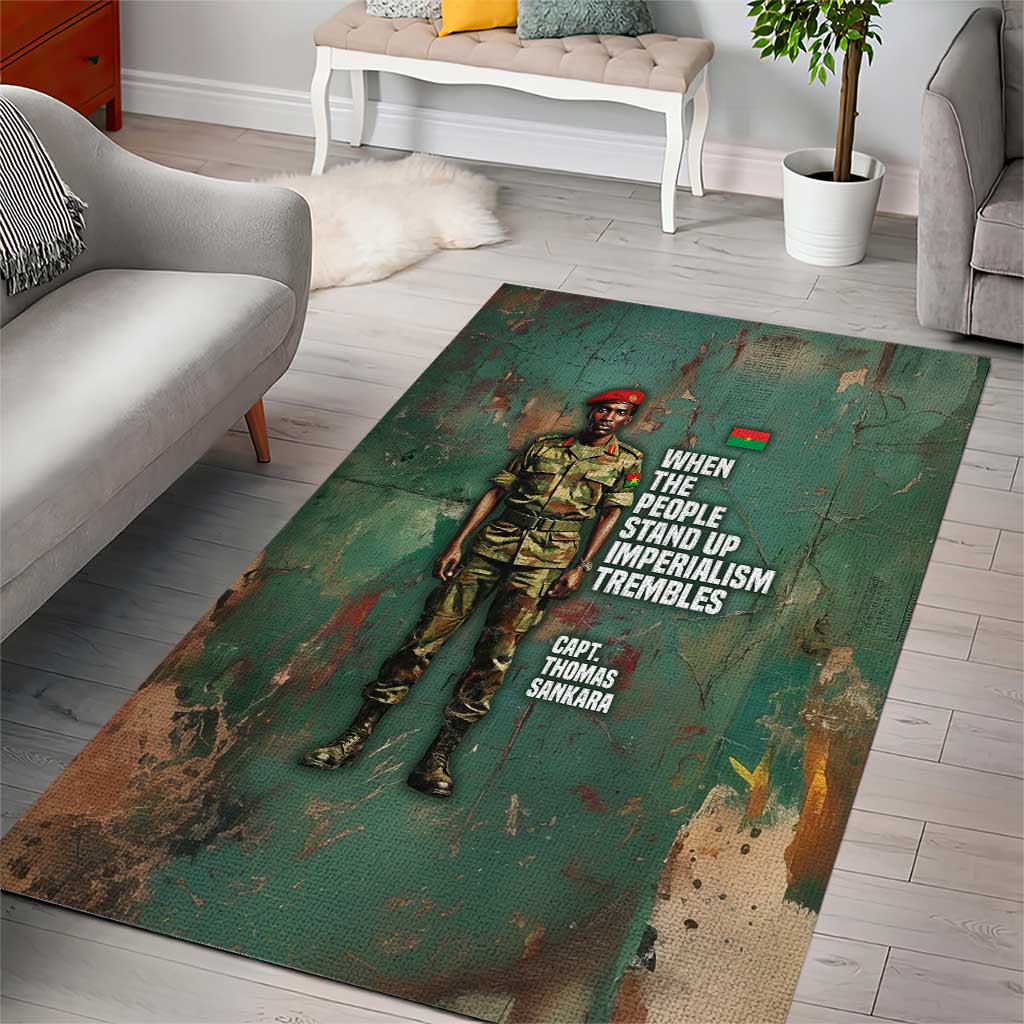 Burkina Faso Thomas Sankara Area Rug with Military Stance and Anti-Imperialist Quote Tribute Design - African Pride