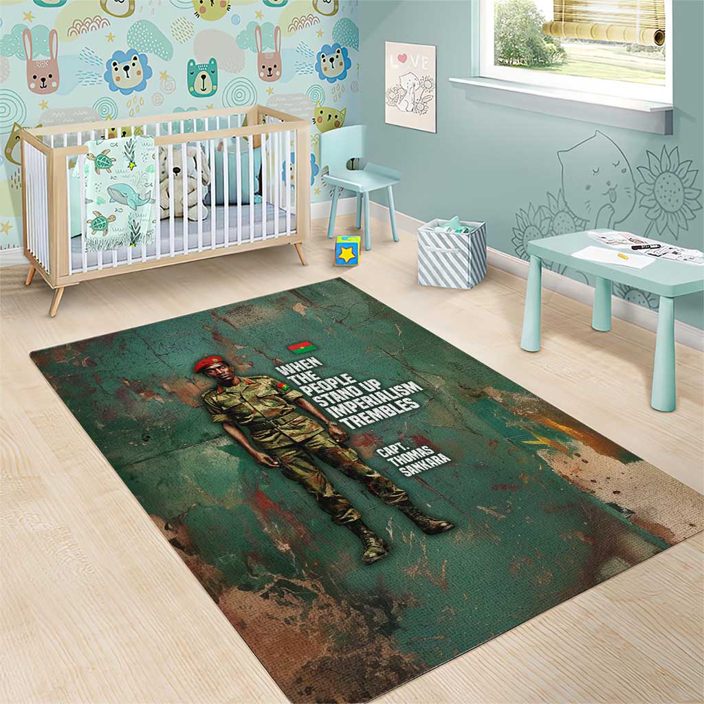 Burkina Faso Thomas Sankara Area Rug with Military Stance and Anti-Imperialist Quote Tribute Design - African Pride