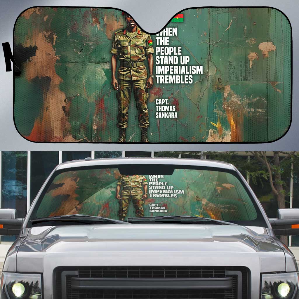 Burkina Faso Thomas Sankara Auto Sun Shade with Military Stance and Anti-Imperialist Quote Tribute Design - African Pride