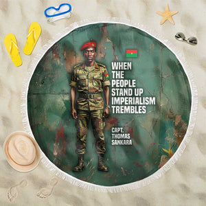Burkina Faso Thomas Sankara Beach Blanket with Military Stance and Anti-Imperialist Quote Tribute Design - African Pride