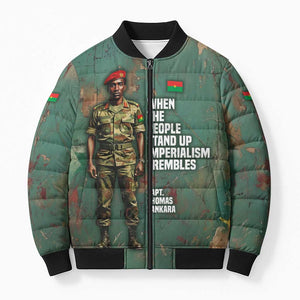 Burkina Faso Thomas Sankara Bomber Puffer Jacket with Military Stance and Anti-Imperialist Quote Tribute Design - African Pride