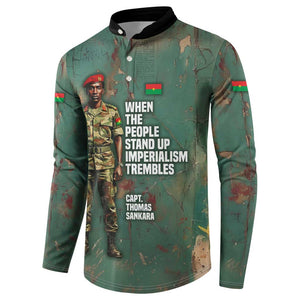 Burkina Faso Thomas Sankara Button Sweatshirt with Military Stance and Anti-Imperialist Quote Tribute Design