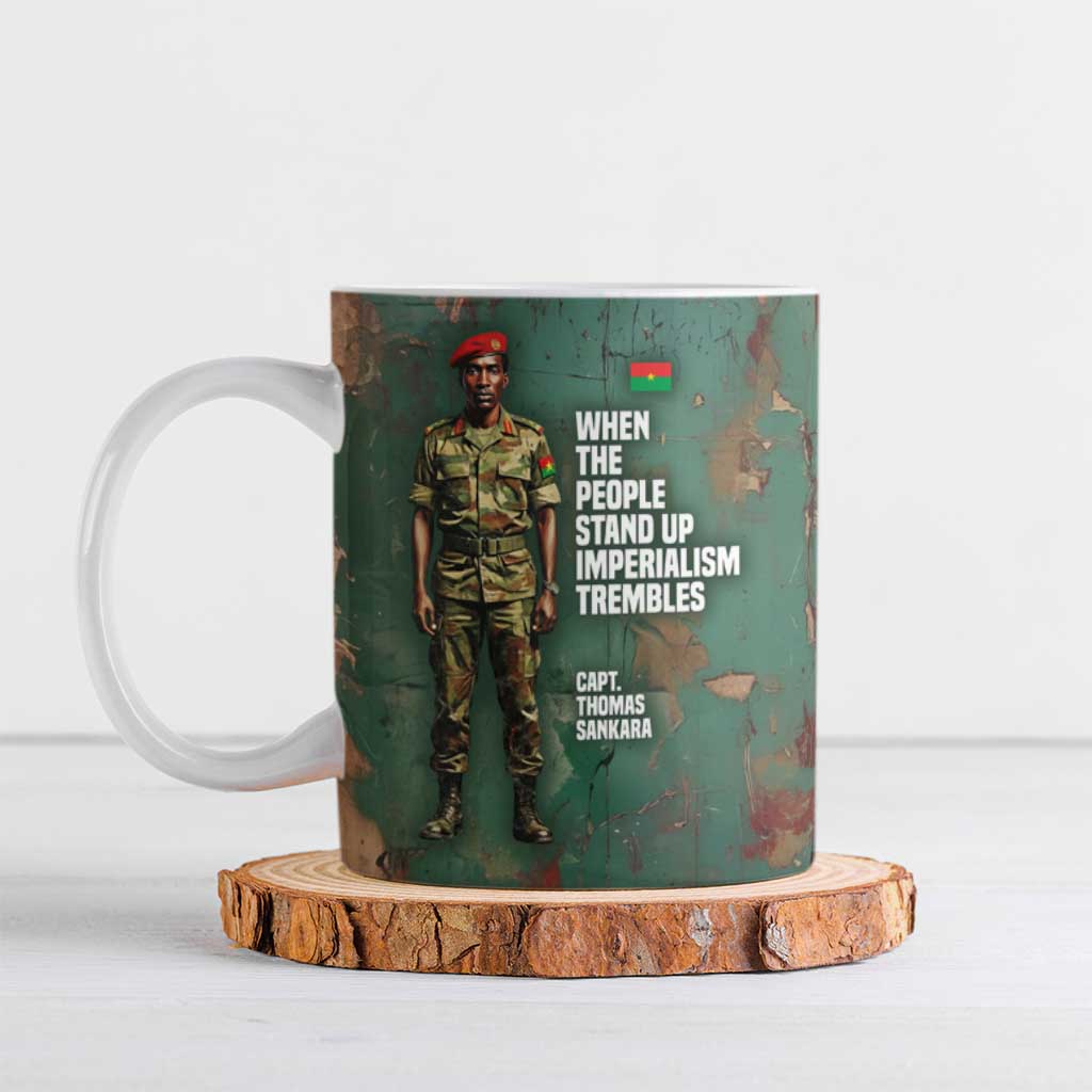 Burkina Faso Thomas Sankara Ceramic Mug with Military Stance and Anti-Imperialist Quote Tribute Design - African Pride
