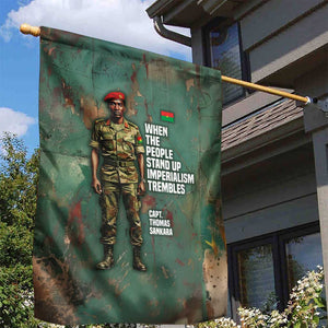 Burkina Faso Thomas Sankara Garden Flag with Military Stance and Anti-Imperialist Quote Tribute Design - African Pride