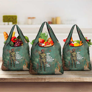 Burkina Faso Thomas Sankara Grocery Bag with Military Stance and Anti-Imperialist Quote Tribute Design - African Pride
