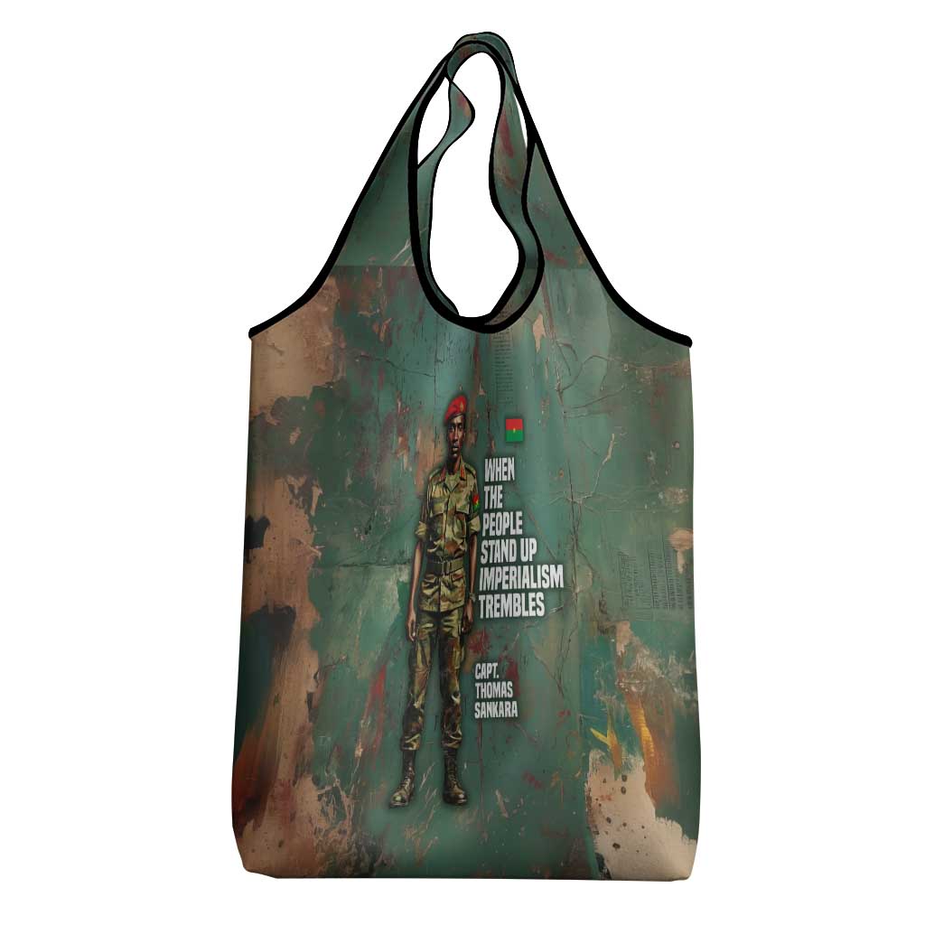 Burkina Faso Thomas Sankara Grocery Bag with Military Stance and Anti-Imperialist Quote Tribute Design - African Pride